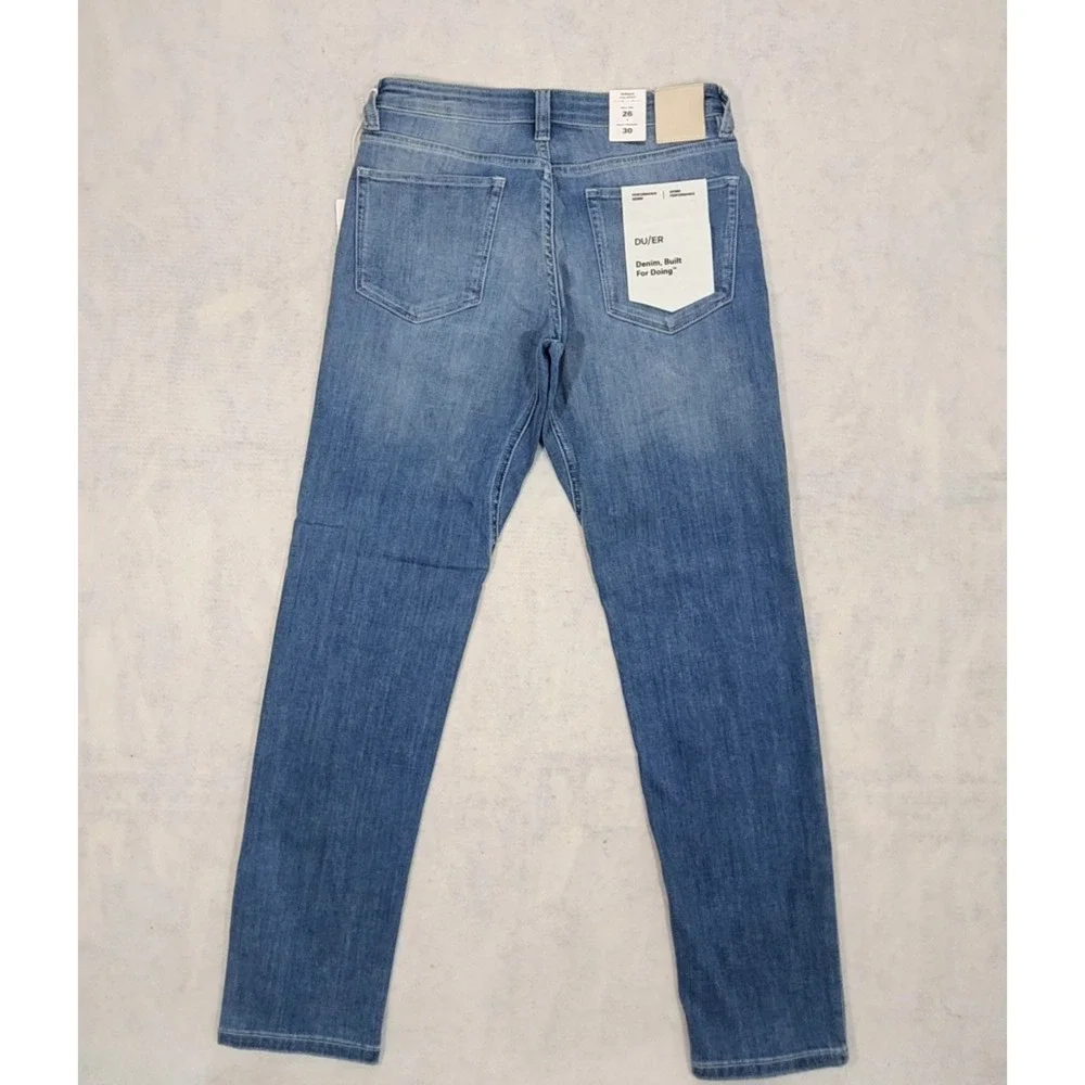 DU/ER Performance Denim Womens‎ 26 NEW Girlfriend Whisker Solstice Blue COOLMAX
